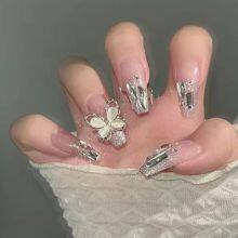 Cross-border European and American Ins Red Petals Full of Diamonds Artificial Press on Nails SUJB Wholesale thumbnail-5