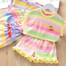 Summer Girl Cool Rainbow Embroidered Butterfly Edge Short Sleeved Shorts Set thumbnail-2