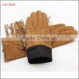 Ladies Wholesale Fashion Touch Deerskin Leather Gloves With Tassel thumbnail-4