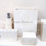 high quality heavy stone tabletop beige marble bath accessory set