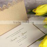 Newmengxing 2016 New Product Laser Cut Gold Oriental Intricate Handmade Personalised Wedding Invitation