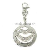 Fashion metal purse hanger with crystal lip charm and key chain