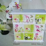 Pearl White Lacquer Wood Nine Drawer Storage Box With Flower Design thumbnail-1