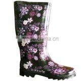 Ladies Rubber Mature Flower Pattern Rain Boots thumbnail-1