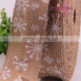 Christmas Jute Burlap Ribbon With Snow White Design thumbnail-3