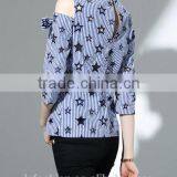 2017 Summer Newest Fashion Round Neck Cold Shoulder Blouse With Stars Pattern thumbnail-3