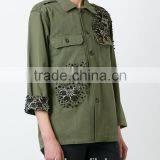 100% Cotton Women Military Olive Green Jacket Customized thumbnail-1