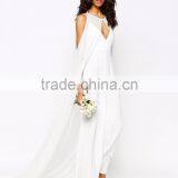 New Arrival Bridal Jumpsuit With Detachable Cape Deep V Neck Maxi Dress White Elegant Slip Dress thumbnail-3
