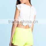 Full Zip Closure Cap Sleeve Crochet Crop Top Women Top Selling Products in thumbnail-5