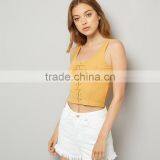 Wide Shoulder Straps Lace up Ribbed Cropped Tank Womens Black Vest Tops thumbnail-3