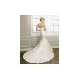 Trumpet Mermaid Sweetheart Strapless Satin Chapel Train Empire Beading Ruffled Wedding Dress thumbnail-1