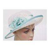 6cm Short Brim White Womens Church Hats , Sinamay Sun Hats For Party With Flower thumbnail-1