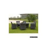 Rectangular Stone Table with 6 Wicker Chairs Set