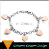 Latest Design High Quantity Heart Shape Chain Charm Bracelet With Rose Gold Plated