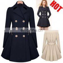 2020 Wholesale Ladies Fashion Solid Color Button Lapel Windbreaker Long Spring Autumn Coat Trench Outwear Jacket for Women thumbnail-1