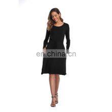 Manufacturers Wholesale Dress Drawstring Waist Solid Color Pocket Long-sleeved Dress thumbnail-3