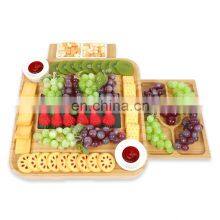 Bamboo Cheese Charcuterie Serving Tray Marble Platters Board With 3 Drawers thumbnail-2