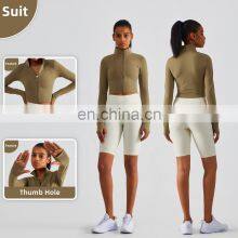 Full Zipper Women Yoga Jackets With Thumb Hole Custom Long Sleeve Sports Quick Dry Tops thumbnail-4