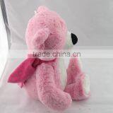 Plush Pink Bear Toy With Dark Pink Scarf / Plush Bear Toy Sitting High 30cm/Soft Stuffed Bear With White Stomach thumbnail-2