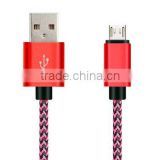 High quality colorful alloy fabric usb data charging cable for smartphone cable
