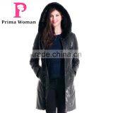 Winter Women Medium Length Slim Fit Coat With Mink Hat Overcoat