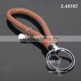 Hot Sale Manual Hand Braided Rope Silver Round Metal Tag Braided Leather Cord Brown Leather Straps Keychain With Braid Leather thumbnail-4