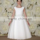 Should Strap Tulle Hand-Beaded Waistband Ruched Bodice Fower Girl Dress(FLMO-3043)