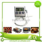 Instant Read Digital Meat Thermometer and Timer with Steel Probe for Cooking BBQ Smoker Grill