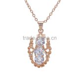 New Arrival Gold-tone Three Pieces Clear Cubic Zirconic Oval Necklace Charm With Chain
