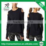 Ramax Custom Women Sport Black Crew Neck Long Sleeve Training T Shirt Tops thumbnail-1