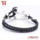 Genuine Cow Leather Silver Color Bracelet Men, Zircon Diamond Jewelry Bracelet for Men, Fashion Steel Bracelet Anchor Customized thumbnail-3