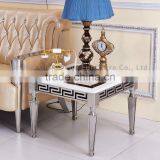 Mirrored Metal Feet Marble Top Side Table thumbnail-4