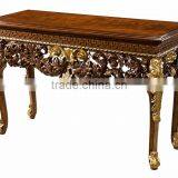 Retro Vintage English Victorian Style Finely Carved Solid Wood Veneer Replica Long Console Table With Wheels BF12-05274c thumbnail-4
