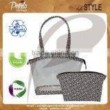 Transparent See Through Hand Bag With Removable Travel Bag - Made From Canvas With Exclusive Print & With Hand Bead Work - Hot thumbnail-1