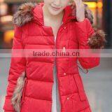 BHN9820 Long Down Black Leather Jacket Fur Dress Collar Down thumbnail-2