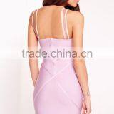 High Quality Cross Strap Detail Bandage Bodycon Dress Lilac Midi Dress With Double Straps Stretch Party Sexy Evening thumbnail-3