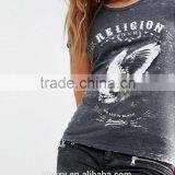 2016 New Product Custom T-shirt 50% Cotton 50% Polyester T-shirt for Girls Black Skull Print thumbnail-3