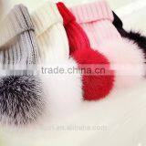 Factory Supply 14cm Fox Fur Ball Cap Pom Poms Winter Hat for Women Girl 's Wool Hat Knitted Cotton Beanies Cap Brand New Design thumbnail-2