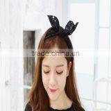 Black Lace Bow Rabbit Ear Hair Bands thumbnail-1