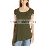 Women's Scoop Neck Asymetrical HemCotton/Viscose Knit Top/Dress Shirt thumbnail-3