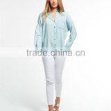 2017 China Manufacturer Shandao High Fashion New Casual Autumn Design Long Sleeve Button Opening Loose Blue Viscose Blouse thumbnail-5