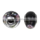 Lampwork Glass European Style Large Hole Beads Round Black Transparent Pink Flower With 304 Stainless Steel Silver Tone Core thumbnail-3