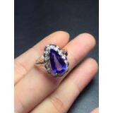 18k Gold Inlaid Natural Blue Tanzania Stone Ring.