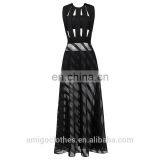 Amigo 2017 Sexy Women Mesh Bodycon Dress Wet Look Black Color Sleeveless Long Bandage Dress thumbnail-3