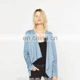 Light Blue Casual Suede Lapel Jacket , Artificial Schammy Jacket thumbnail-1