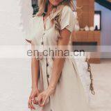 LAITE D2146 Women V-neck Short Sleeve Casual Dress Women Casual Dress With Belt Button thumbnail-5