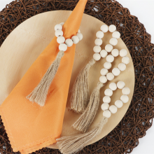 New Arrival Handmade Wood Beads Woven Natural Hemp Rope Tassel Napkin Rings thumbnail-4