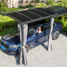 3*6m Steel Extensionable Carport Sunshade PC Board Canopy With Curtain and Net