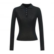 Hot Girl American T-shirt 2025 Pure Lust Style Slim Solid Colour POLO Collar Micro Transparent Shoulder Top thumbnail-2