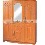 Wardrobe 3 Doors Pvc Coated Dark Beech Color With Middle Ellipse Mirror thumbnail-2